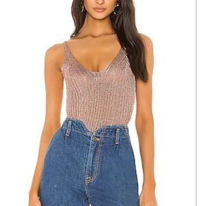 Free People Gold Coast Bodysuit in Rose Metallic Knit Festival Size‎ Small